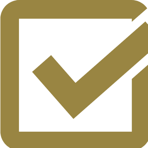 Golden box with check mark in center